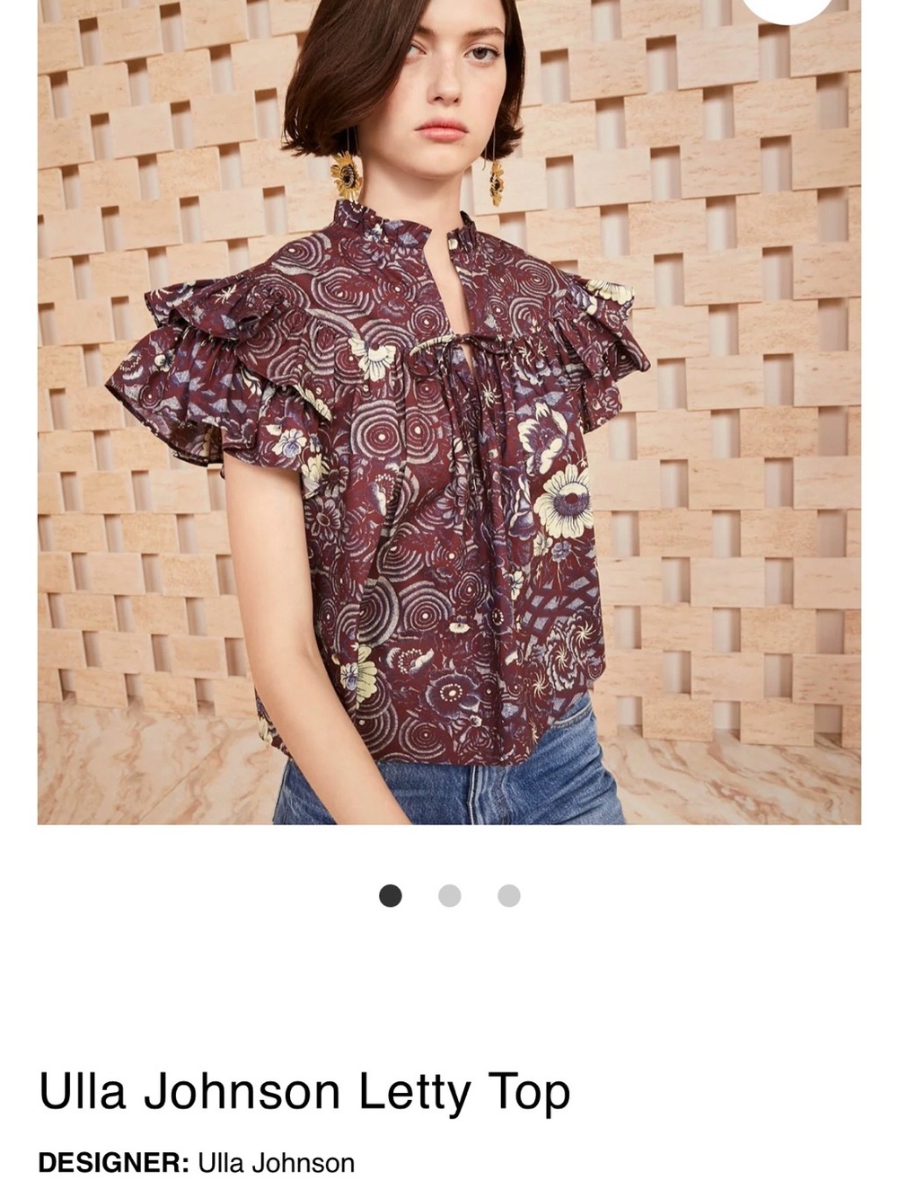 Ulla Johnson Plum Floral Ruffle-Sleeve Top - Picture 2 of 7